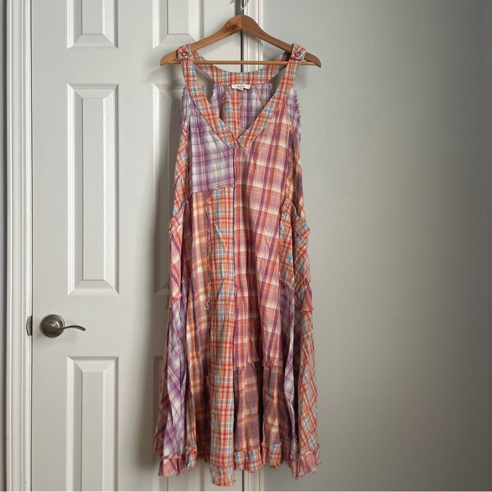 Oli + Hali Wide Leg Mixed Plaid Jumpsuit